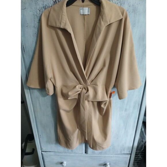 Asus Wide Sleeve Thai Front Knee Length Dress Sz 8 Tan Boho Cottage Core... - Picture 1 of 9